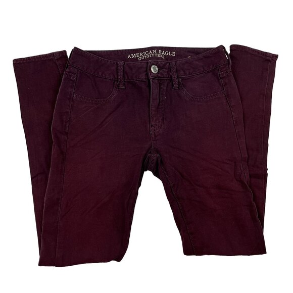 American Eagle Red Burgundy Jegging Size 4 Skinny Leg Low Rise Stretch Denim - Picture 1 of 16